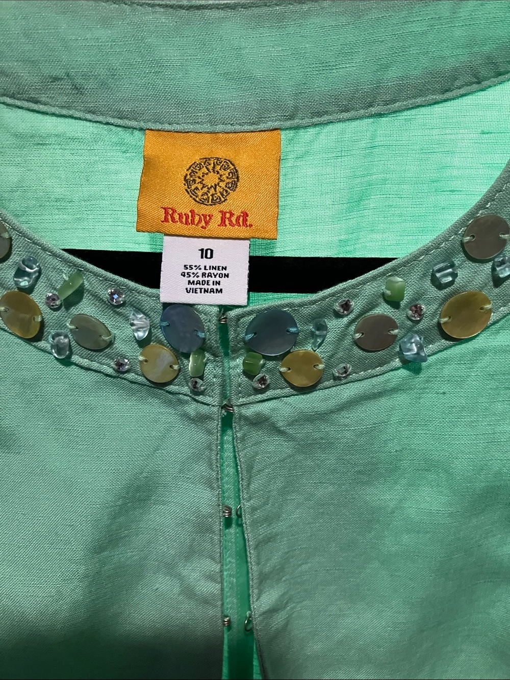 Ruby Rd. Mint Green Embellished Open-Front Jacket - Picture 2 of 12